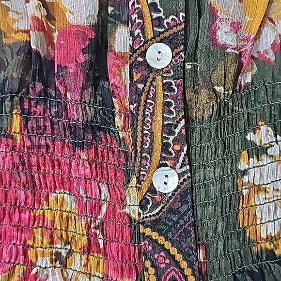 Women Sz S Maxi Sheer Dress Dark Floral Fairy Grunge BOHO Tiered Ruffle Smocked - Picture 4 of 14